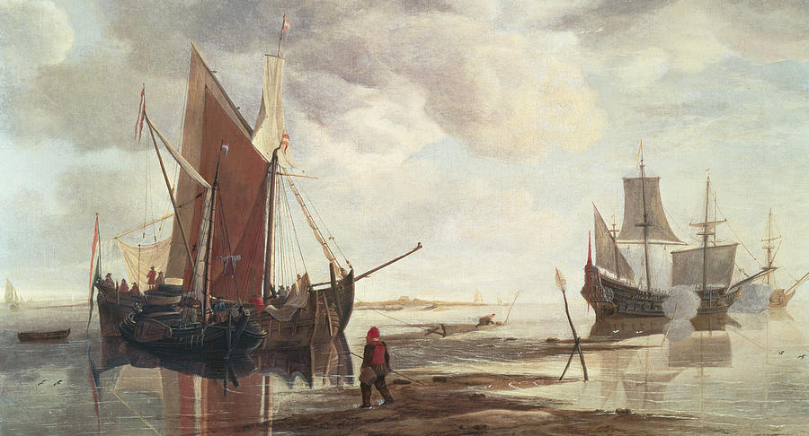 Boat Painting - Calm Sea by Hendrick Dubbels