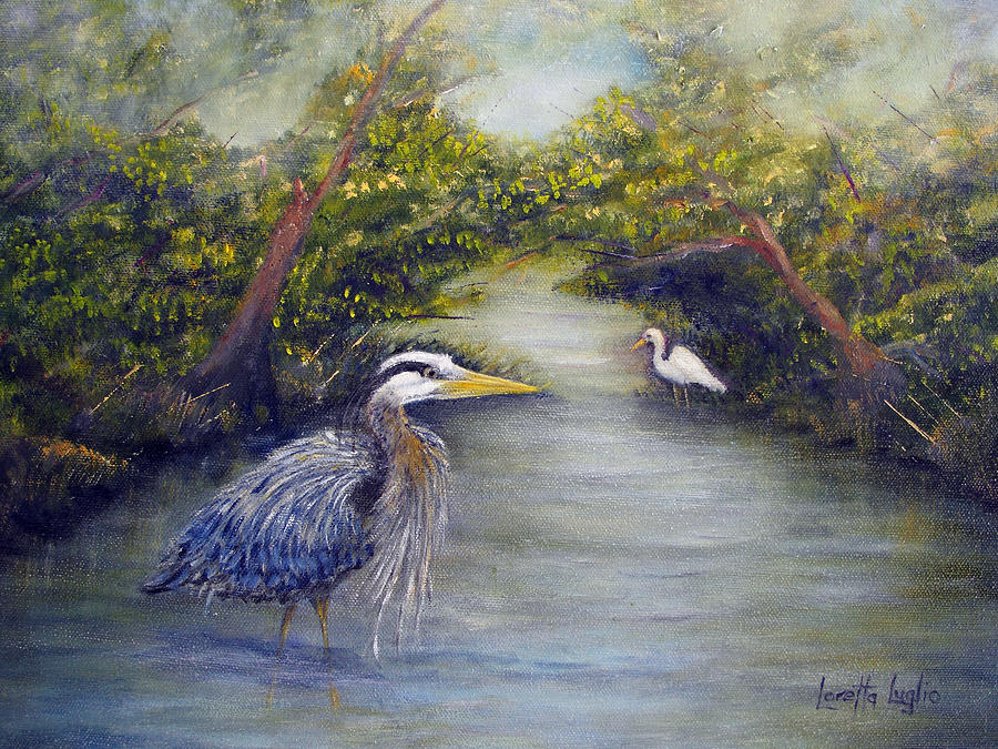 Heron Painting - Calm Waters by Loretta Luglio