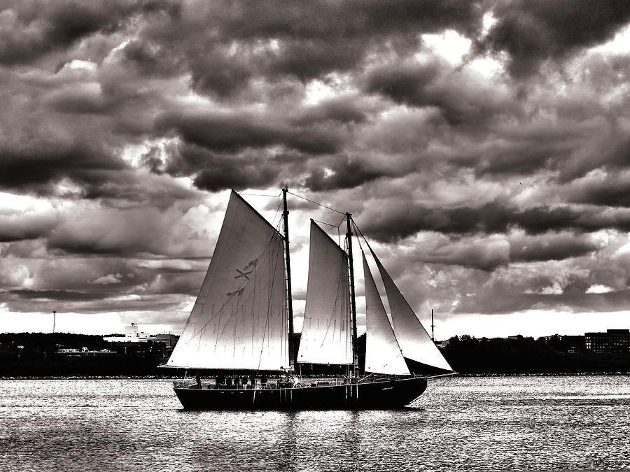 Calm Waters, Stormy Skies - The Silva in Halifax Harbour Photograph by Celtic Artist Angela Dawn MacKay
