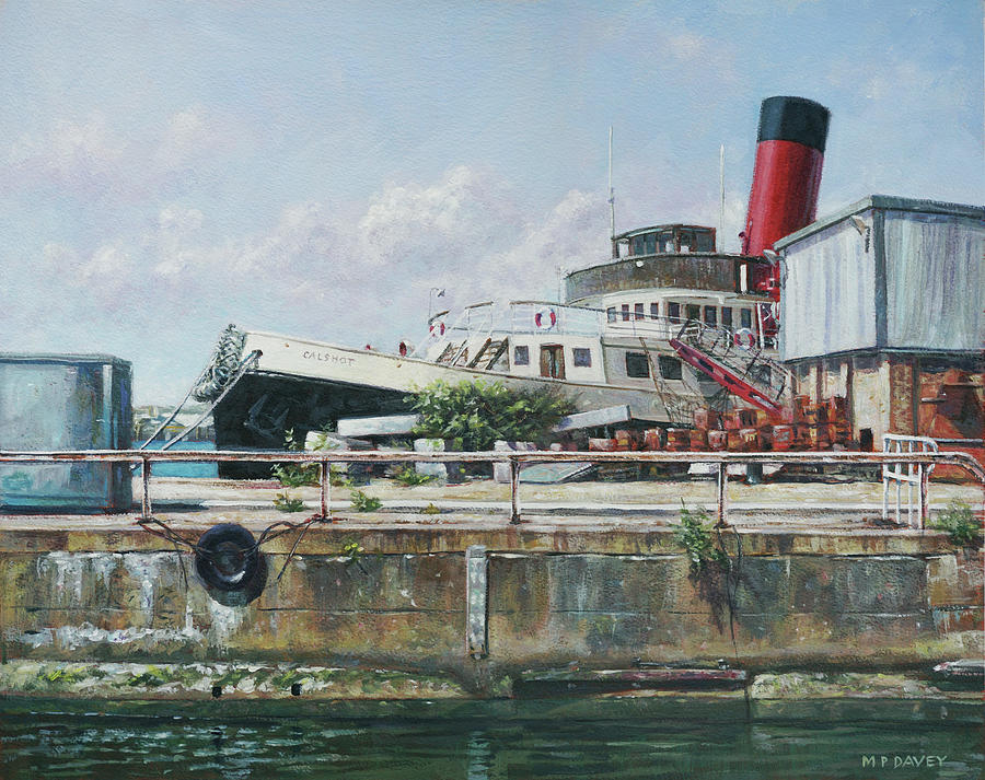 Vintage Painting - Calshot tug boat at Southampton Docks by Martin Davey