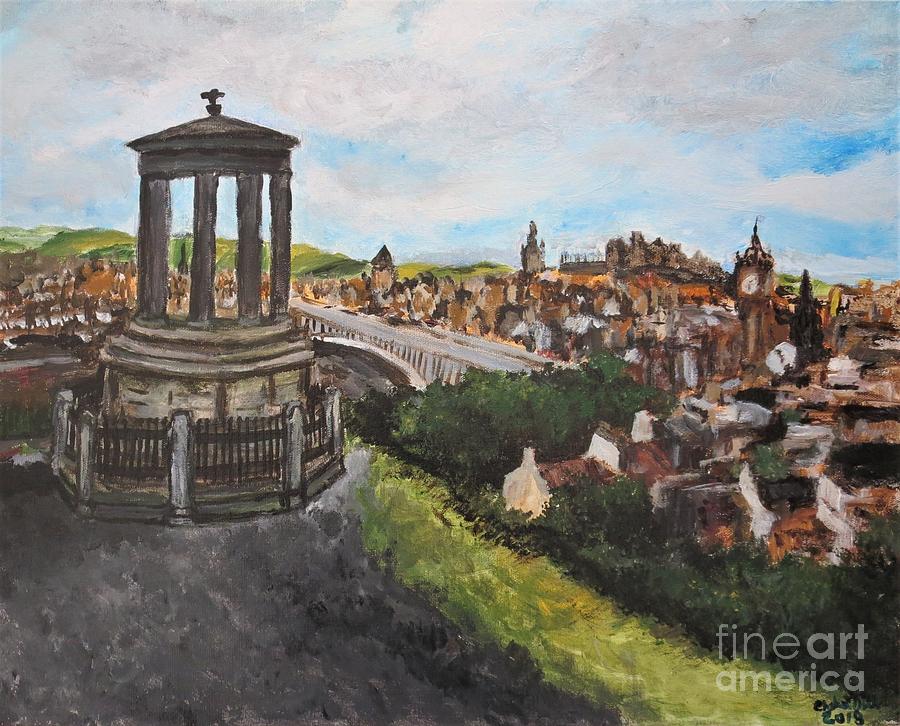Calton Hill over Auld Reekie Painting by C E Dill