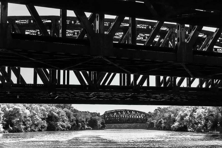 Calumet River bridges in Black and White  Photograph by Sven Brogren