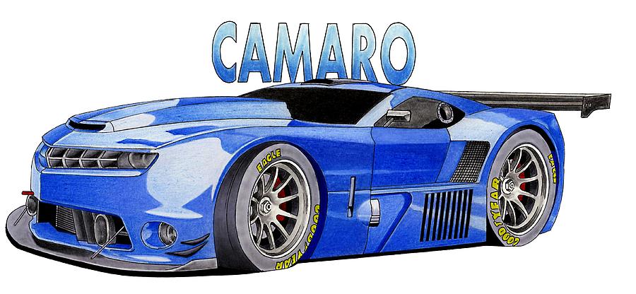 Transportation Drawing - Camaro Cartoon by Lyle Brown
