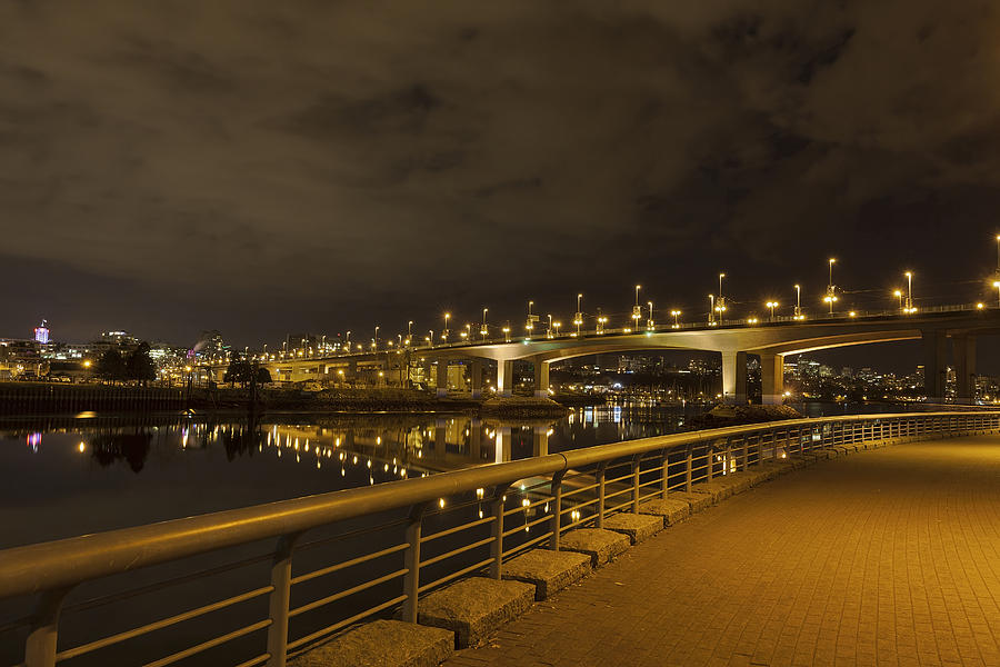 Bridge Photograph - Cambie Bridge in Vancouver BC at Night by Jit Lim