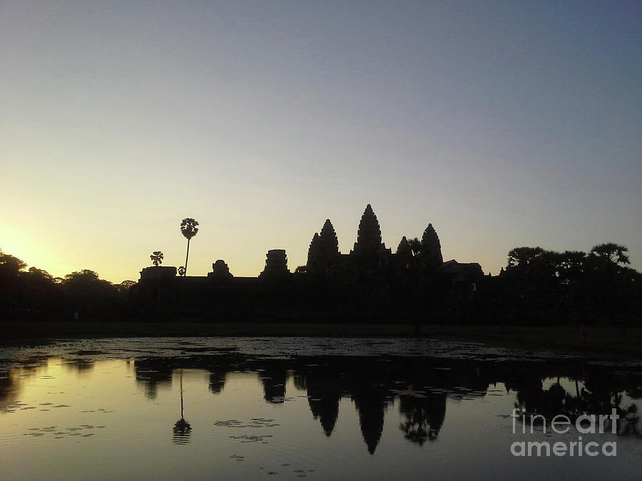 Cambodia Angkor Wat Classic Angkor Wat  Silhouette and Reflection at Sunrise Photograph by Heather Kirk