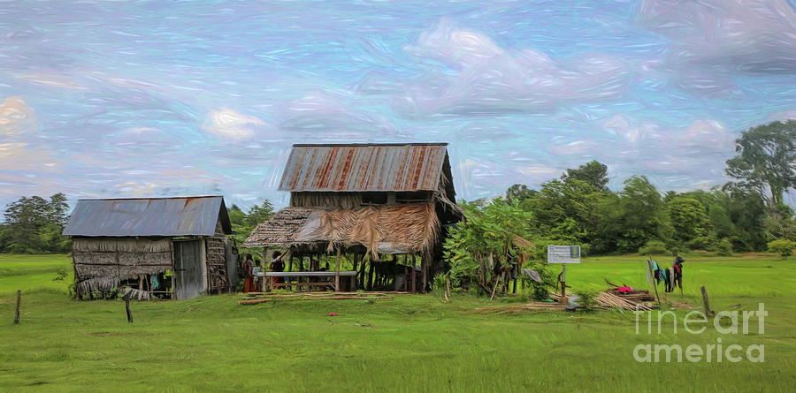 Cambodia Home Landscape Paint  Digital Art by Chuck Kuhn