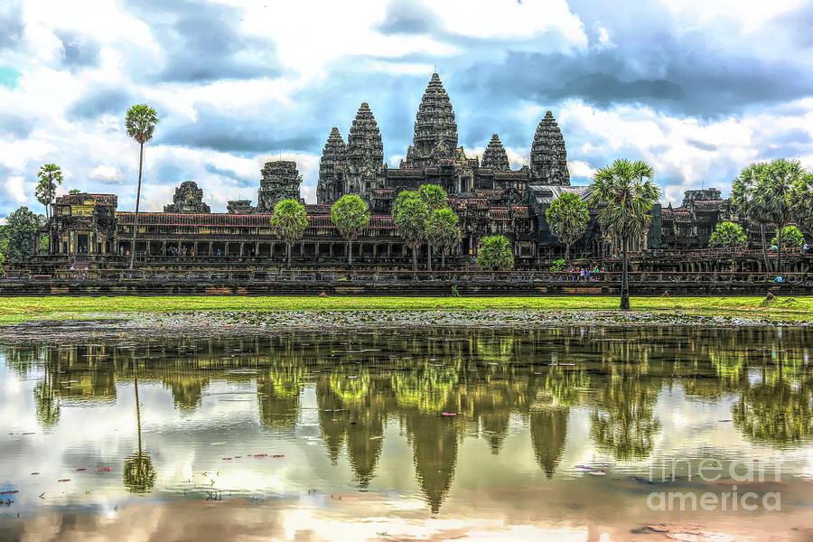 Cambodia Panorama Angkor Wat Reflections  Digital Art by Chuck Kuhn