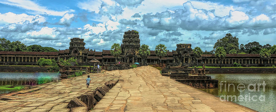 Cambodian Boy Walk Stone Path to Angkor Wat  Photograph by Chuck Kuhn