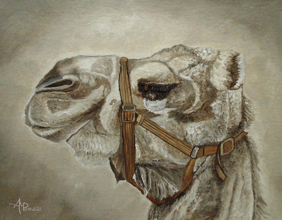 Camel Portrait Painting by Angeles M Pomata