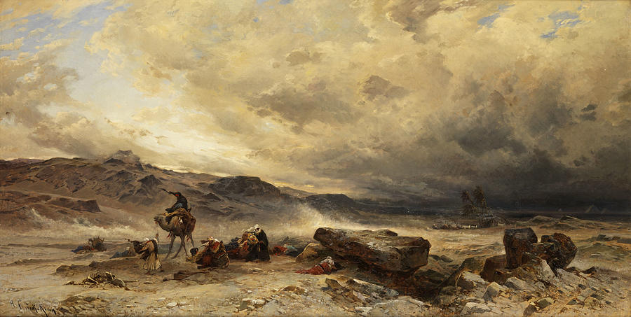 Camel Train in a Sandstorm Painting by Hermann Corrodi