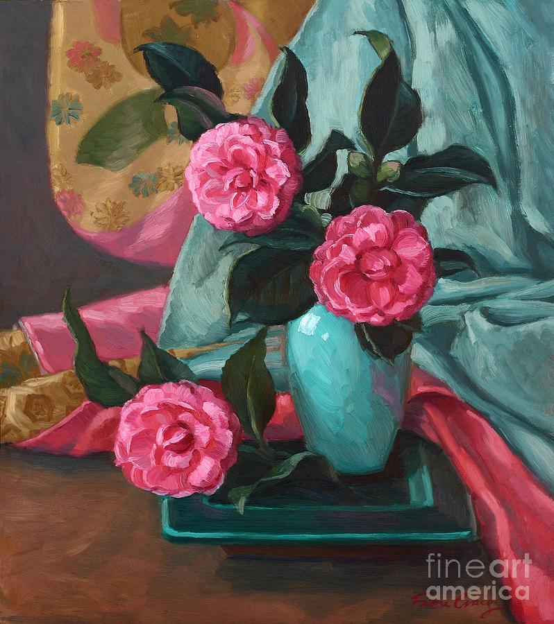 Flower Painting - Camellias and Kimono by Fiona Craig