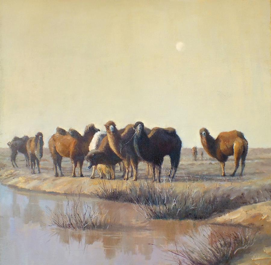 Camel Painting - Camels along the river by Chen Baoyi