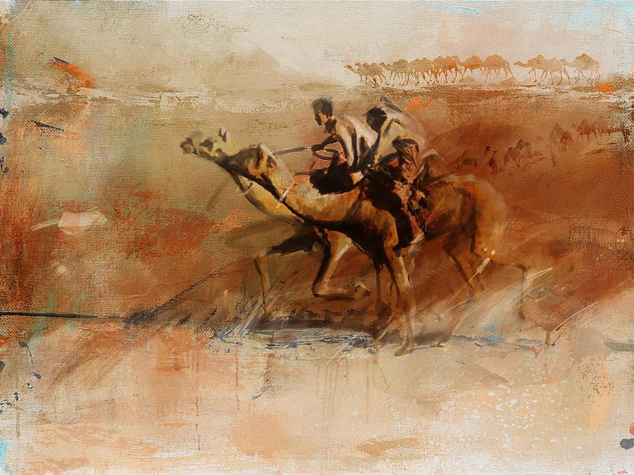 Camels and Desert 11b Painting by Mahnoor Shah