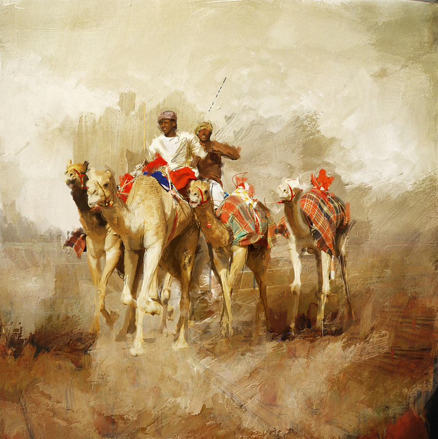 Camel Painting - Camels and Desert 19 by  Mahnoor Shah