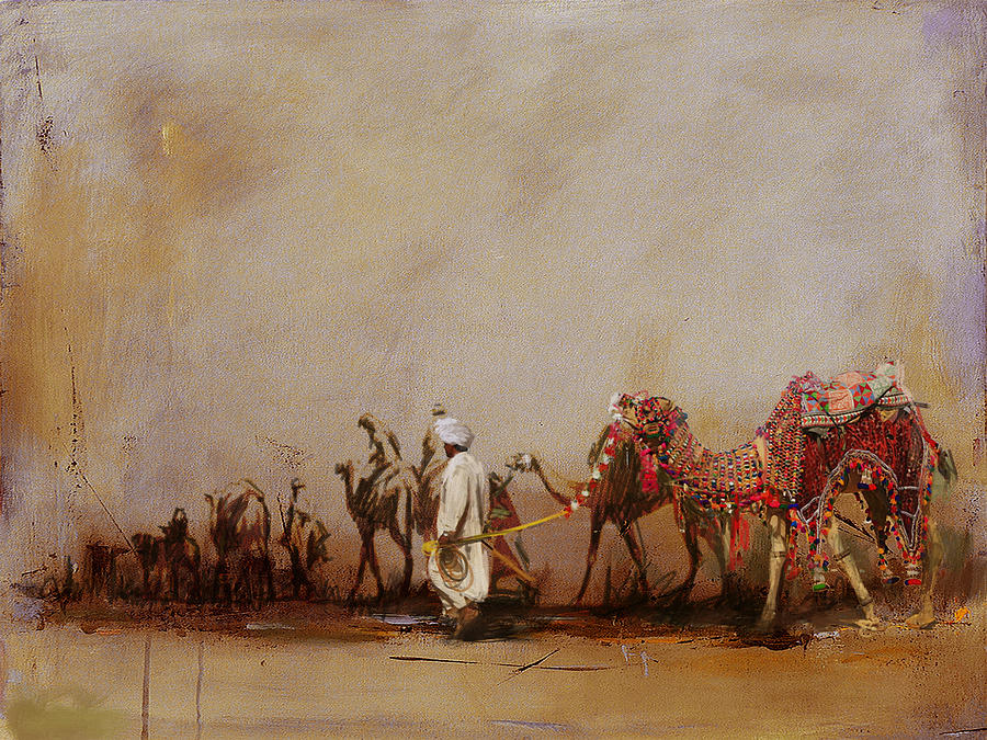 Camels and Desert 3b Painting by Mahnoor Shah