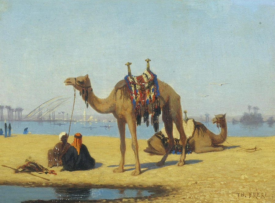 Camels by the Nile Painting by Charles-Theodore Frere