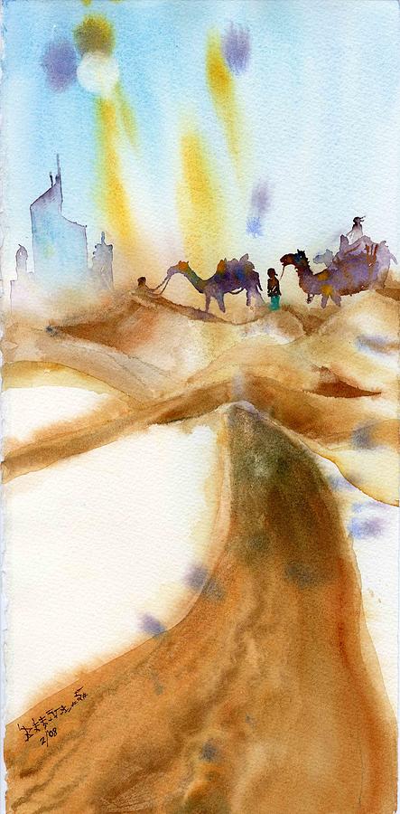 Camels On Sand Dunes Painting by Beena Samuel
