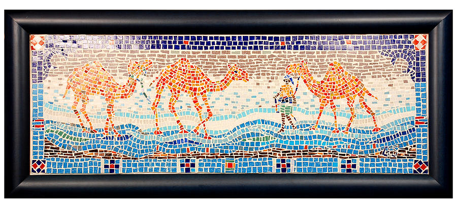 Camels On The Seashore Glass Art by Beena Samuel
