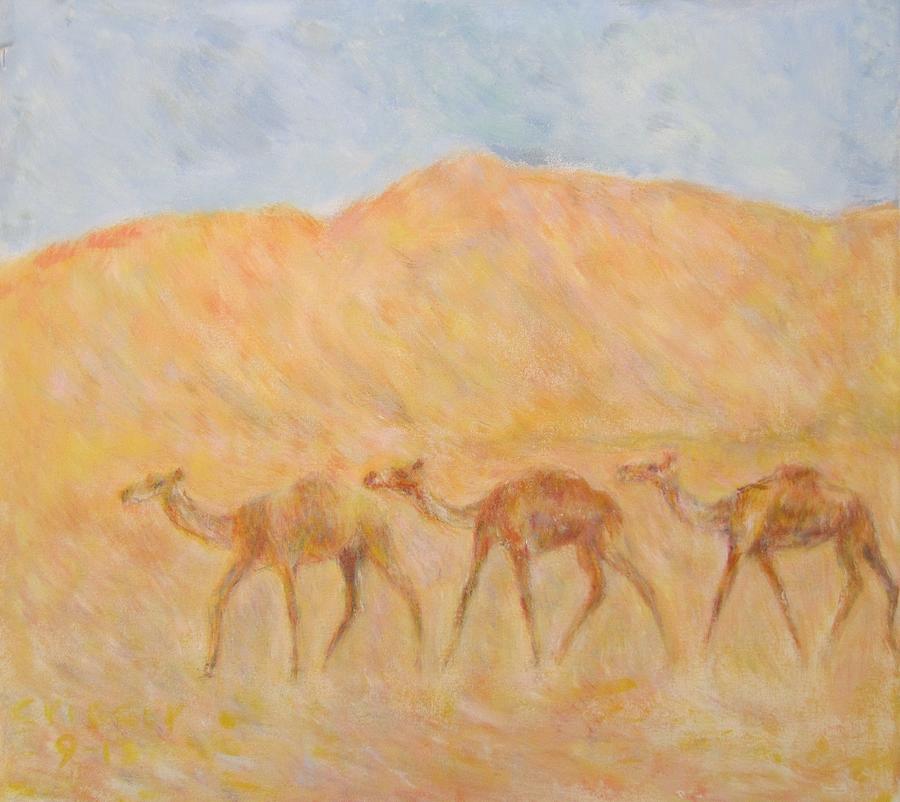 Camels Trekking across the Desert Painting by Glenda Crigger