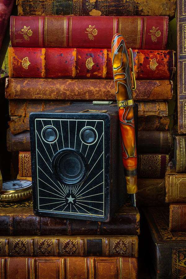 Camera Photograph - Camera And Old Books by Garry Gay