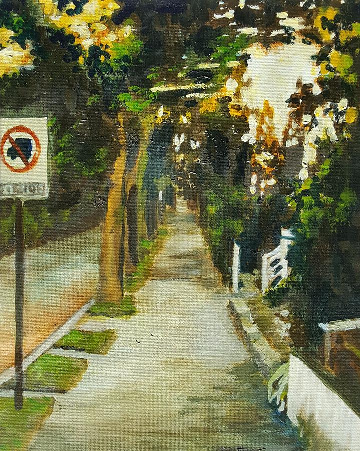 Landscape Painting - Cameron Sidewalk by Cara Foster Karim Landscape Painting - Cameron Sidewalk by Cara Foster Karim