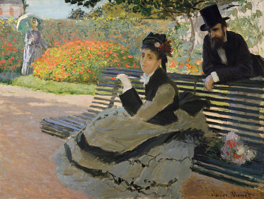 Camille Monet on a Bench Painting by Claude Monet