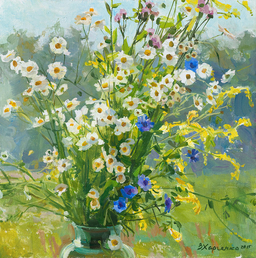 Camomiles in the sun Painting by Victoria Kharchenko