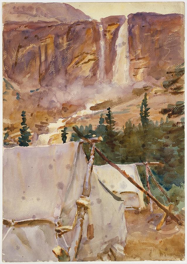 Camp and Waterfall Painting by John Singer Sargent