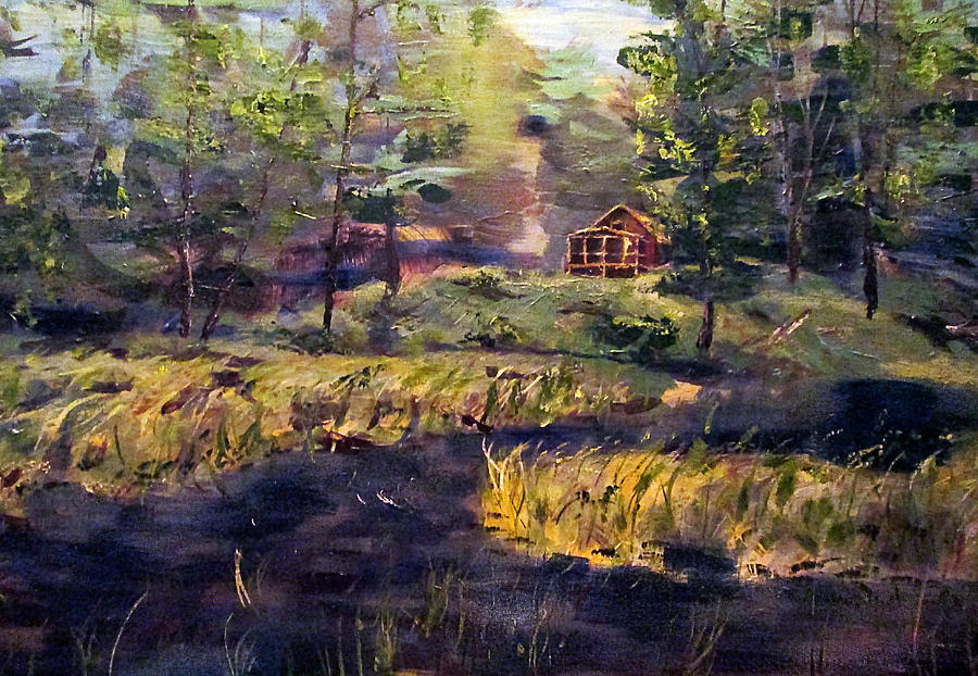 Camp at Efner Lake Brook Painting by Denny Morreale