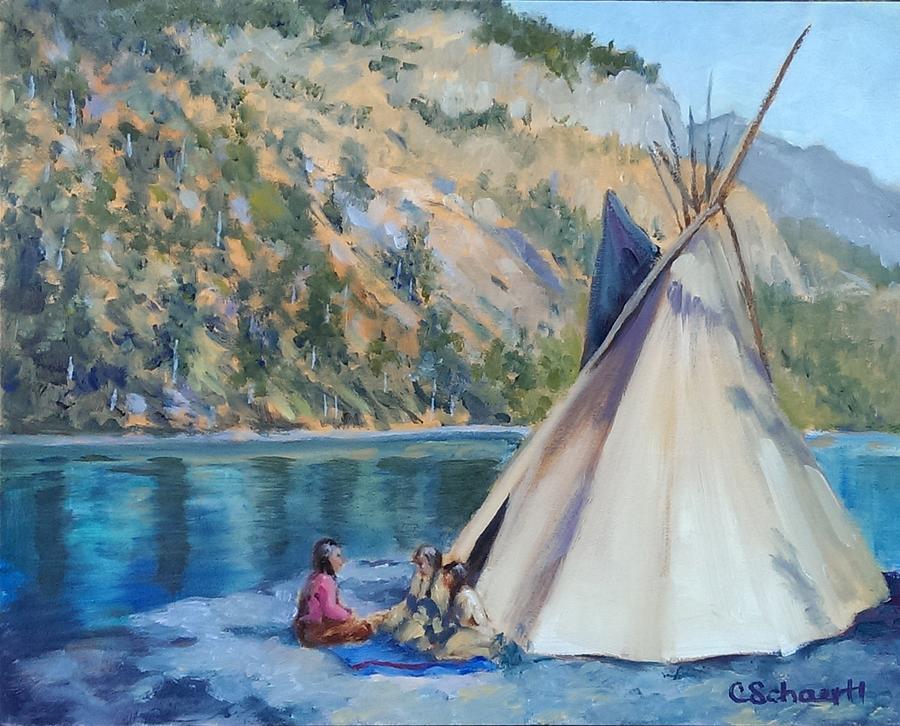 Camp by the Lake Painting by Connie Schaertl