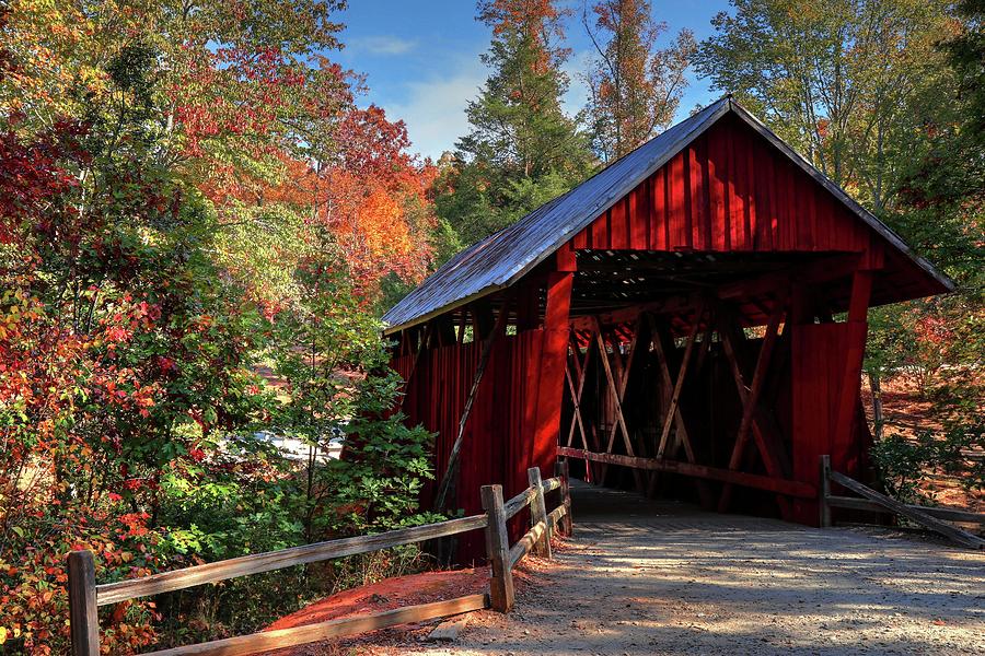 Architecture Photograph - Campbell Covered Bridge During Fall  by Carol Montoya