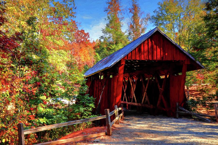 Campbell Covered Bridge During Fall Painted Photograph by Carol R Montoya