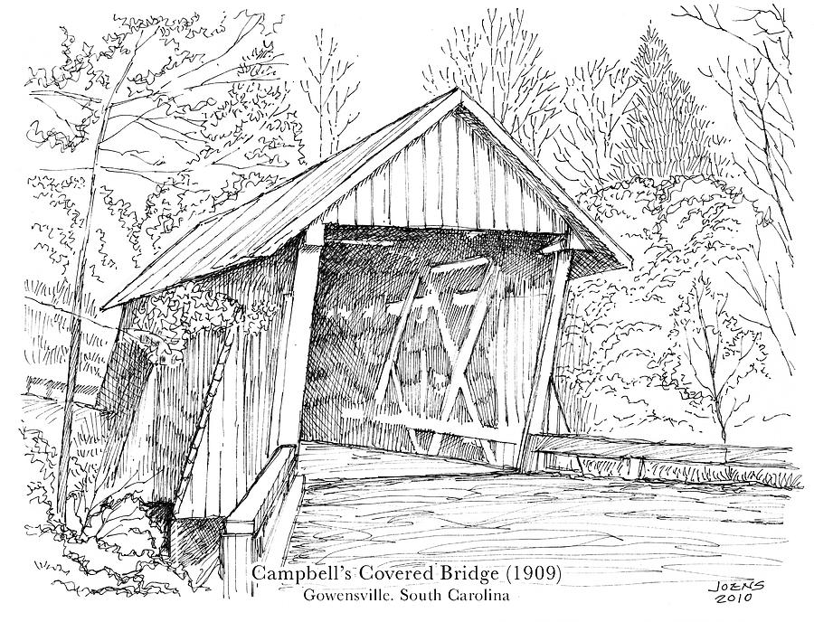 Campbells Covered Bridge Drawing by Greg Joens