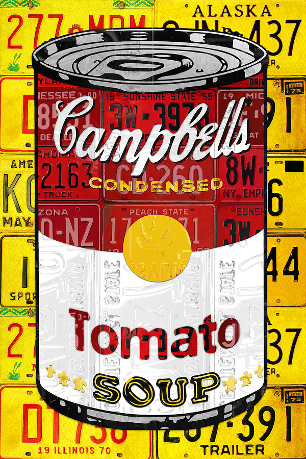 Tomato Mixed Media - Campbells Tomato Soup Can Recycled License Plate Art by Design Turnpike