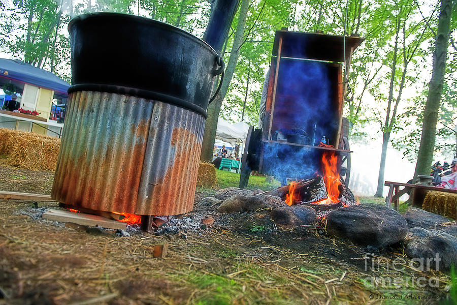 Campfire Cook Fire and Covered Wagon Photograph by David Arment