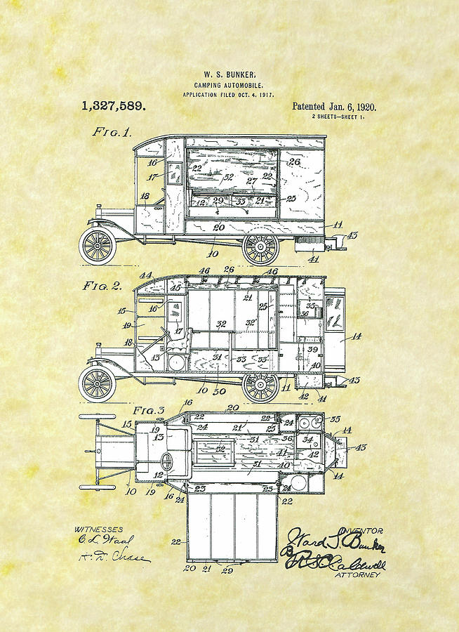 Camping Automobile Patent Drawing by Movie Poster Prints