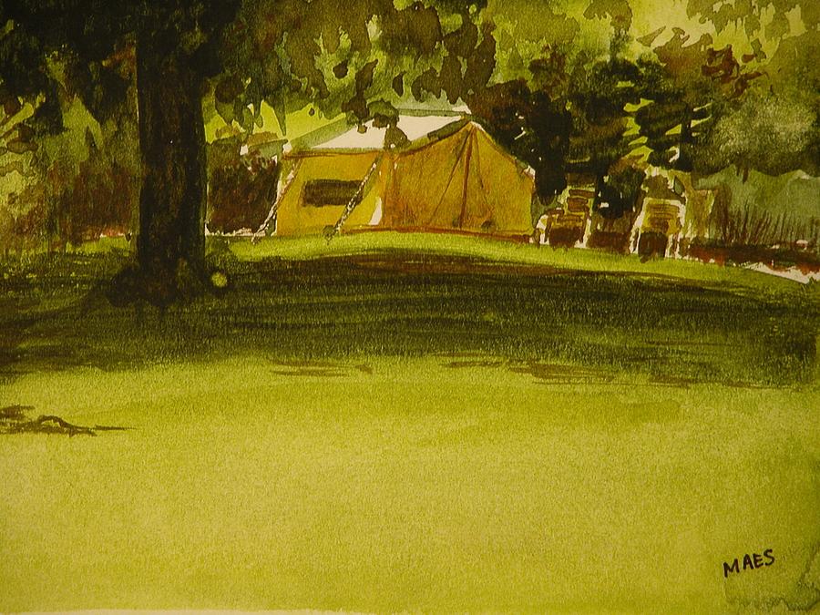 Camping in my yellow tent Painting by Walt Maes