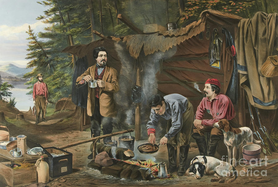 Camping in the Woods  A Good Time Coming Painting by Currier and Ives