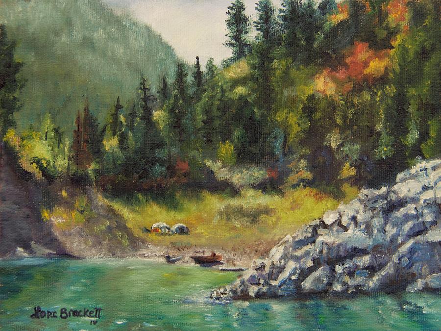 Camping On The Lake Shore Painting by Lori Brackett