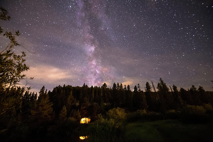 Camping Under Nighttime Milky Way Stars Photograph