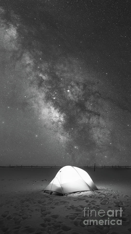 Camping Under The Galaxy Bw Photograph