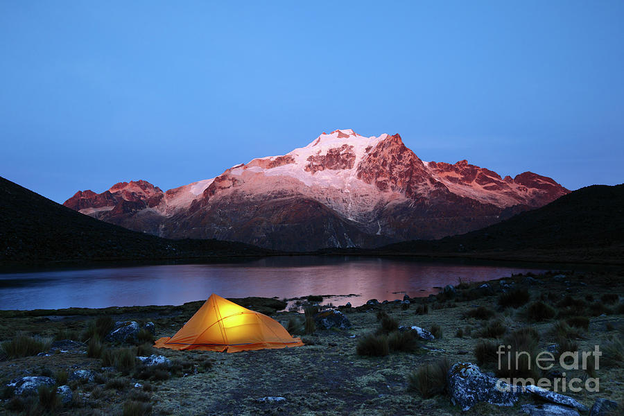 Campsite and Mt Huayna Potosi before Dawn Photograph by James Brunker