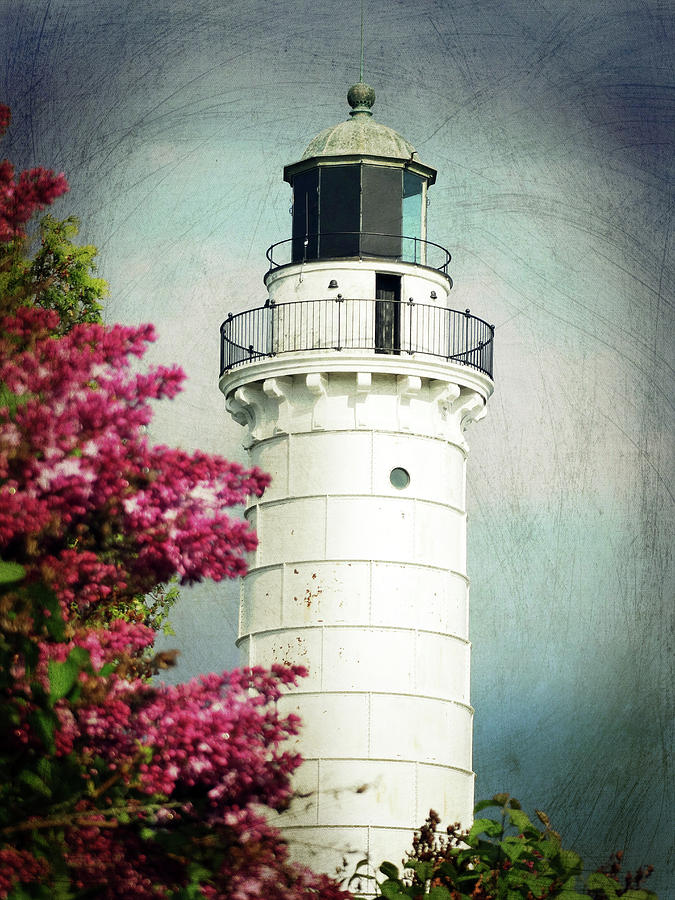 Cana Island Lighthouse and Lilacs Re-imagined Photograph by David T Wilkinson