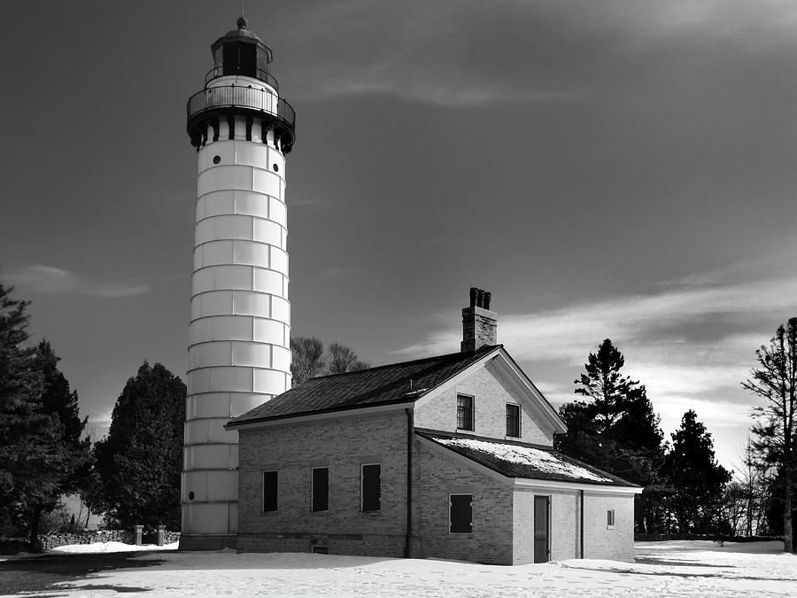 Cana Island Lighthouse Black and White Photograph by David T Wilkinson