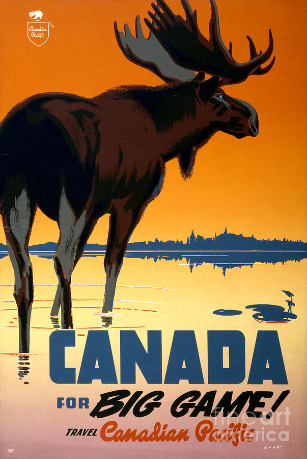 Vintage Painting - A- Condition Canada Big Game Vintage Travel Poster Restored by Vintage Treasure