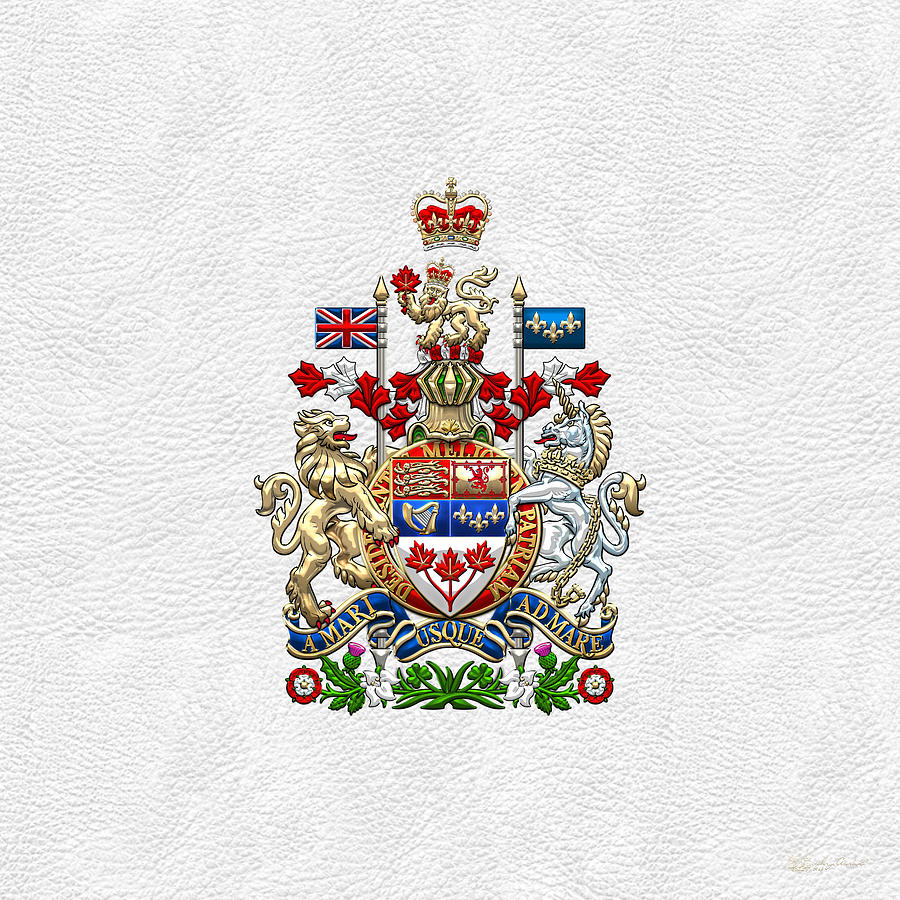 Canada Coat of Arms over White Leather Digital Art by Serge Averbukh