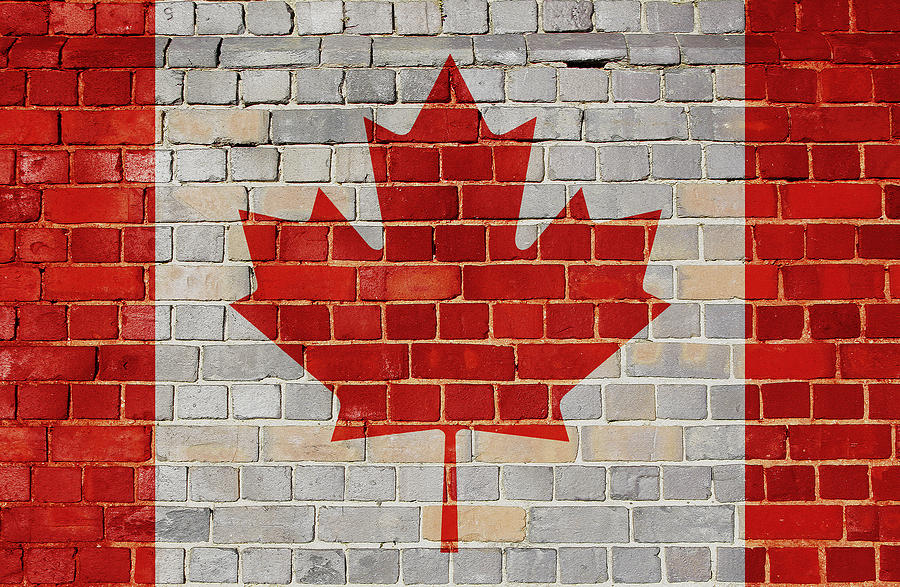 Canada flag on a brick wall Digital Art by Steve Ball
