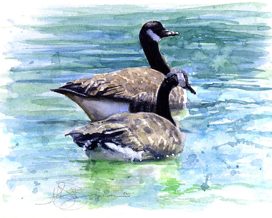 Canada Geese Painting by John D Benson