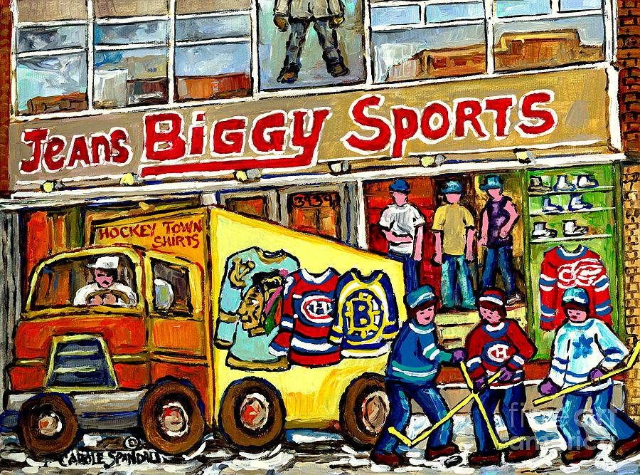 Canadian Art Street Hockey Painting Biggy Jeans Verdun Delivery Truck Winter Scene Carole Spandau    Painting by Carole Spandau