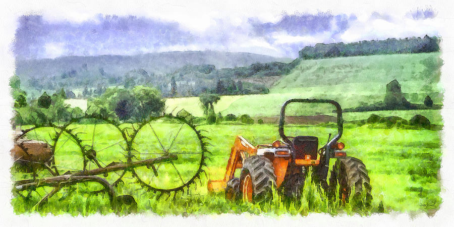 Mountain Photograph - Canadian Farmland with Tractor by Betty Denise